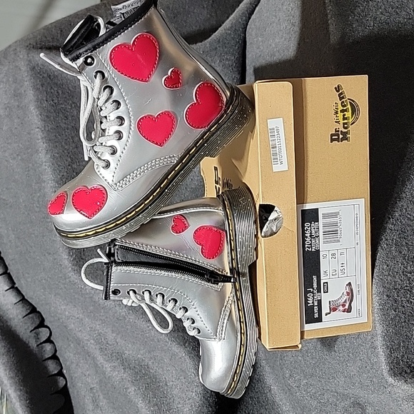 Dr. Martens Other - Used Dr. Martens Silver w/ red hearts Toddler sz 11 POOS